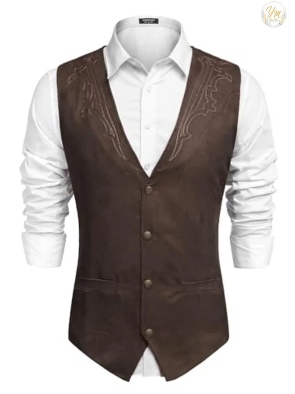 Men's Suede Leather Vest Cowboy Western Waistcoat Slim Fit Suit Vest